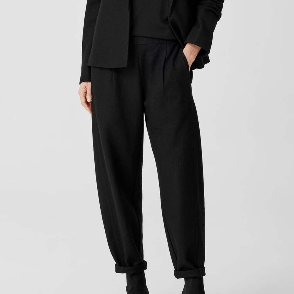 Eileen Fisher Felted Wool Jersey Lantern Pant in Regenerative Wool Black XL